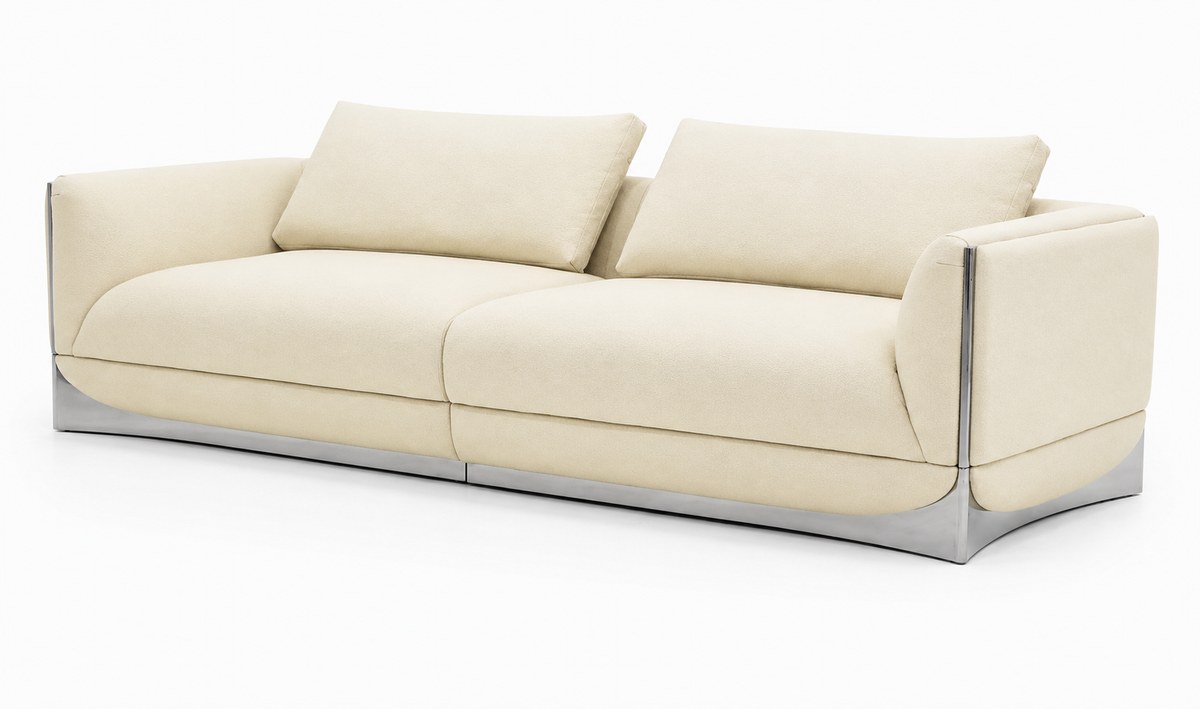 Ivory two-seat sofa on a slim metal-coloured frame