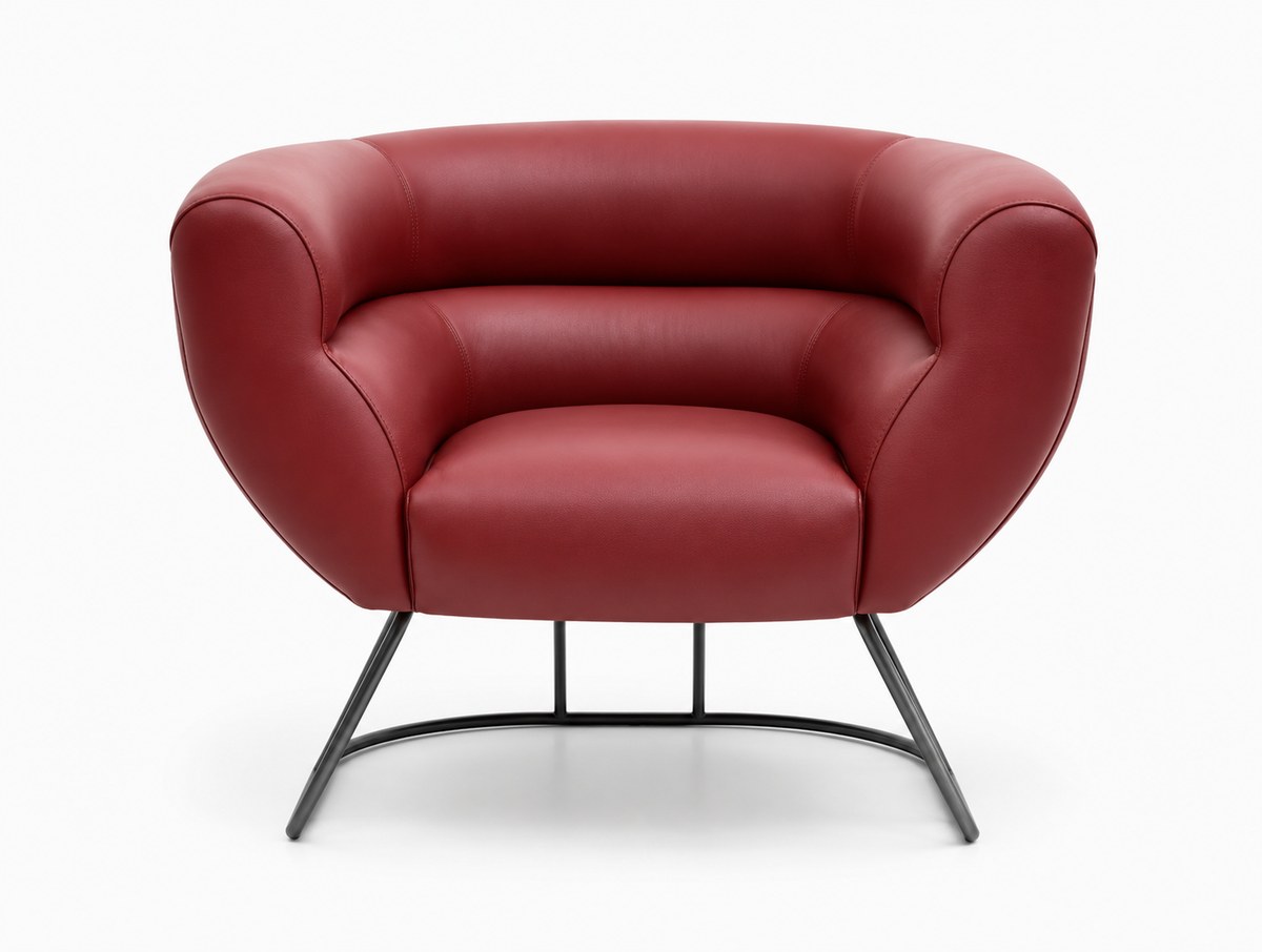 Red round lounge chair on sled base, front view