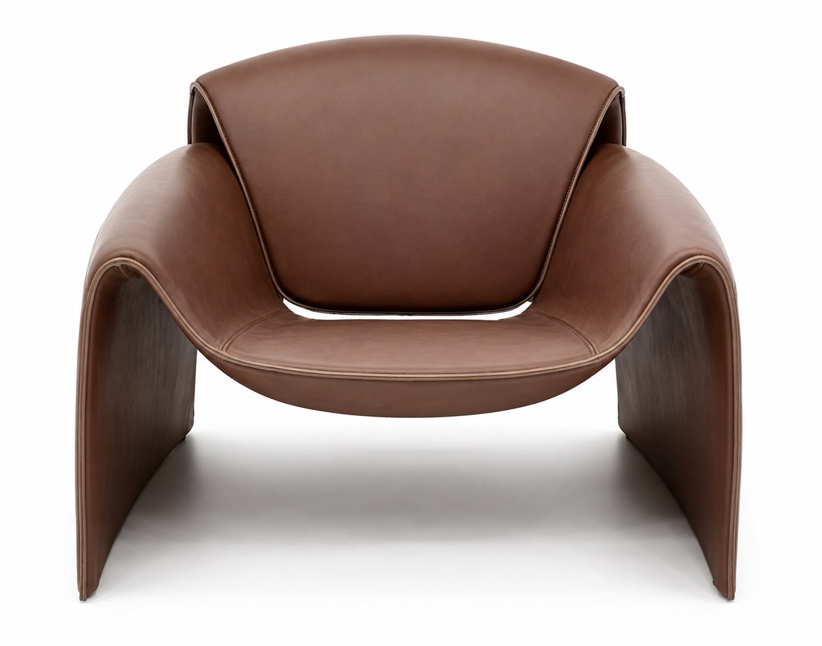 Brown chair with continuous sculptural side panels