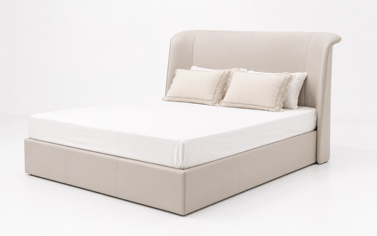 Light upholstered bed with high winged headboard