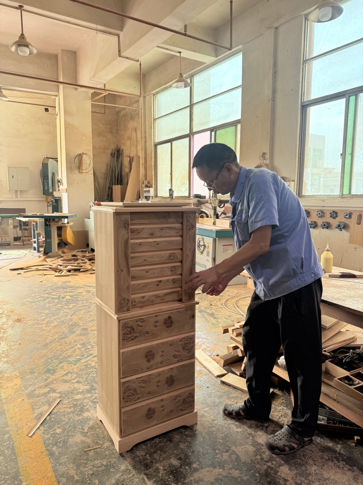 Cabinet being checked in the furniture workshop